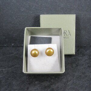 Honora Pearl Stud Earrings Sterling Silver 9mm Orange Yellow